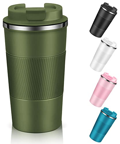 EALLEN Travel Mug with Leakproof Lid,Insulated Reusable Coffee for Hot&Cold Drinks/Tea,Portable Stainless Steel Thermal Takeaway Cup Car/Outdoor/Picnic/Office/School (510ml Green)