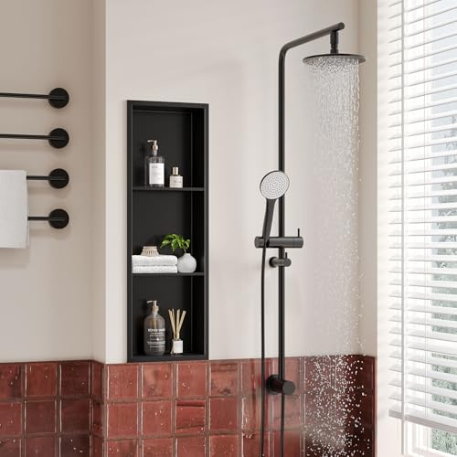 Neodrain 304 Stainless Steel Shower Niche Wall Insert 90 x 30 cm | 3-Tier Shelf Shower Storage for Bathroom Renovation, Black