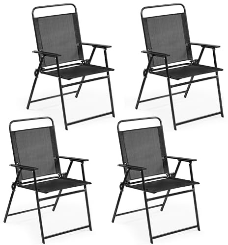 Yaheetech Conjunto de 4 Sillas Plegables Sillas para Exteriores con Estructura de Metal Resistente para Exterior Terraza Jardín Balcón o Patio Carga 100kg Negro