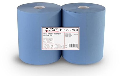 Quicky Rouleaux d'essuie-tout - 2 épaisseurs - Bleu - 2 rouleaux de 500 feuilles chacun - Très absorbant, parfait pour l'atelier, l'industrie, la cuisine, etc.