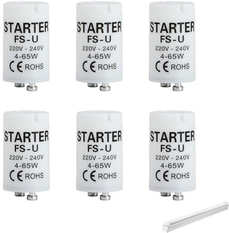Qneneam Lot de 6 Starter Neon, Ampoule Tube Fluorescent Starter, 4-65W 220-240V, Démarreur Néon pour Éclairage Domestique et Professionnel, Démarrage Sécurisé, Longue Durabilité et Économie d'Énergie