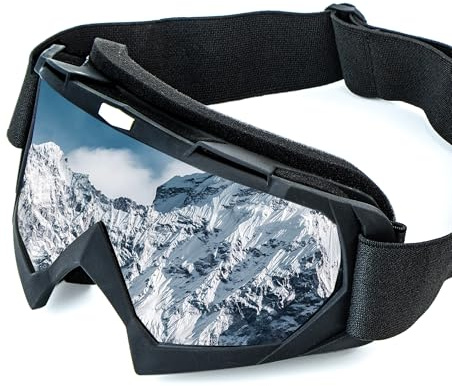 Motocross Brille Skibrille, Ski Snowboard Brille Verstellbarer Teleskopgurt, Crossbrille Mit Schaumstoffpolsterung, Sowohl für Damen Als Auch für Herren, Geeignet für Outdoor-Sportarten, Silbrig
