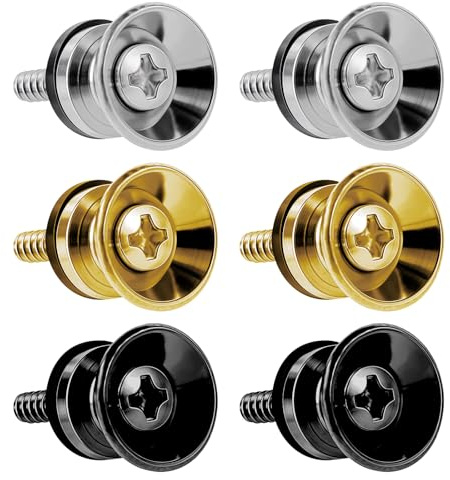 Gitarrengurt Knöpfe Metallende Gitarrengurt Endknopf mit Befestigungsschrauben Gitarrengurtknopf Metall Endpin für Gitarre Ukulele Bass 6 Pack(Gold, Silber, Schwarz)