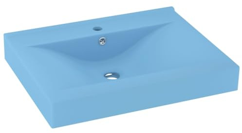 Vasque à Encastrer, Lavabo Encastré Céramique Évier Encastrable Salle de Bain avec trou de robinet Bleu clair mat 60x46 cm Céramique