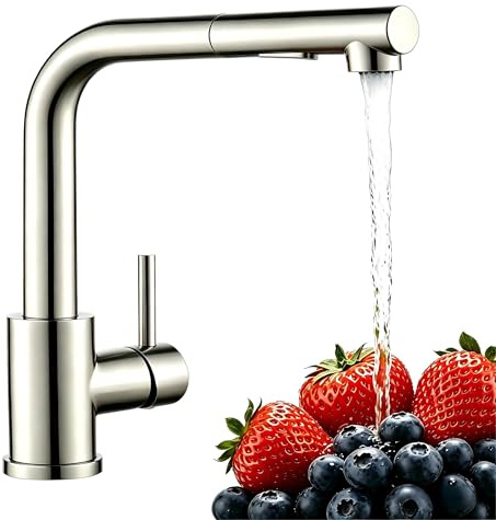 Baollansa Wasserhahn Küche,Küchenarmatur Ausziehbar mit Hochdruck,Spültischarmatur Küche mit Brause Zwei Wasserstrahlarten,Armatur Küche Mischbatterie Edelstahl 360° Schwenkbar（Gebürstet）