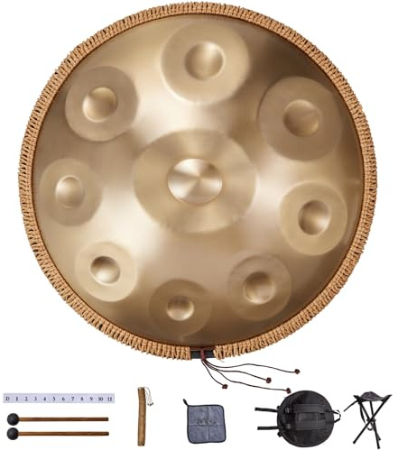 Handpan 22-Inch Steel Drum 9 Notes D Minor with Mallets, 440Hz Stand & Carry Bag - Healing Sound Percussion for Beginners and Adults