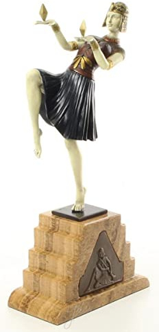lyxig bronsfigur egyptisk dansare flerfärgad/beige 17 x 9 x H. 37 cm - Deco bronsskulptur med bas
