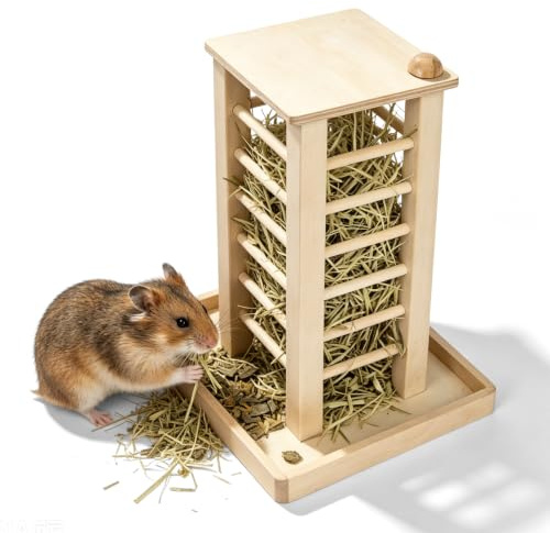 Comedero para heno de conejo, 36 x 24 x 24 cm, comedero para heno, soporte estable en forma de cubo, rack de madera, para conejos, cobayas, hámster, ratones, ratas