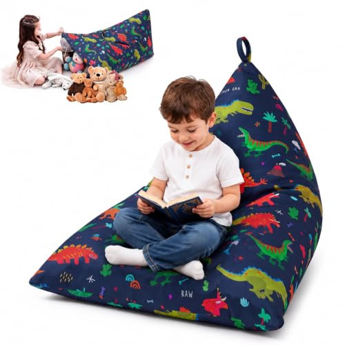 BOFITENG Funda para puf extragrande sin relleno (sin relleno), bolsa de almacenamiento de 200 L para juguetes y peluches, puf extraíble de lona premium (dinosaurios)