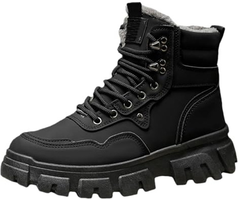 Bottines d'hiver chaudes pour homme avec semelle épaisse et lacets - Chaussures de marche décontractées doublées de fourrure - Pour temps froid, Noir , 41 1/3 EU