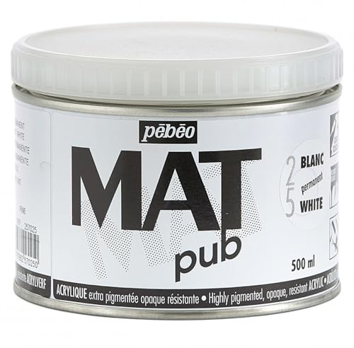Pébéo - Mat Pub – Peinture Acrylique Extra Fine et Extra Mate - Blanc permanent -500ml, 1 unité (Lot de 1)