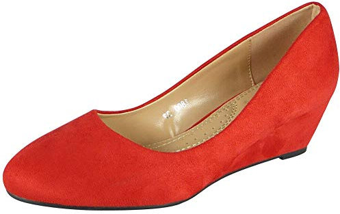 LoudLook Ladies Wedge Court Shoes Womens Comfy Sole Faux Suede Work Office Heel Size Red 3