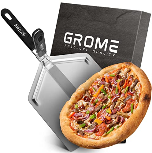 GROME Pizzaschaufel Edelstahl Mit Klappbarem Griff für Einfache Aufbewahrung - XXL, Hergestellt Aus Gesundheitlich Unbedenklichem W43 Edelstahl