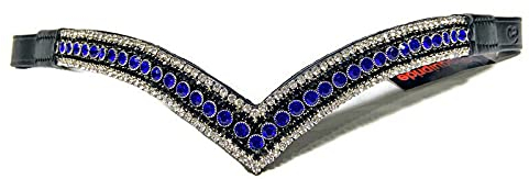 Equipride Schönes V-Form Bling Kristall Stirnband glitzernd 5 Reihen blau/schwarz/klar (braunes Leder, Pony (35,6 cm)