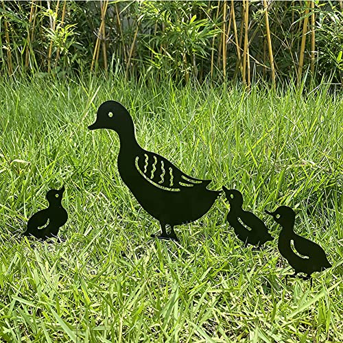 Lot de 4 piquets en métal en Forme de Canard pour Jardin - Décoration de Jardin en Forme d'animal - Accessoires décoratifs pour l'extérieur et la pelouse - Piquets décoratifs pour la décoration.