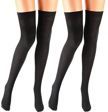 Bencailor 2 Pairs Halloween Over Knee Thigh Socks Knee High Warm Stocking Thick Thigh High Socks for Women Long Knee High Socks(Black)