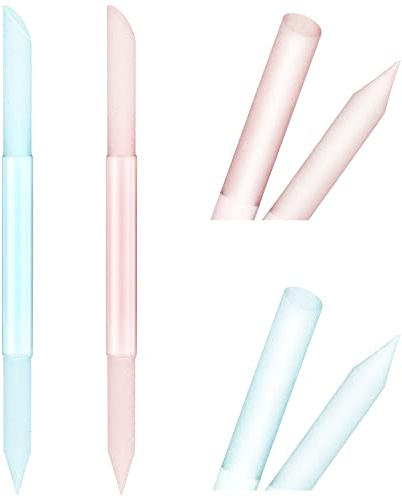 Sibba 2 PCS Nail Cuticle Pusher Glass Cuticle Remover Stick Trimmer Reusable Dual-Ended Manicure Stick, Pedicure Fingertip File Precision Filing & Abrasive Surface for Nail Care Polishing (Pink,Blue)