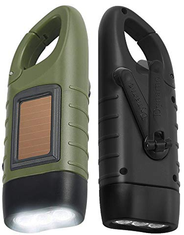 Simpeak Solar Taschenlampe LED - 2-Stück Kurbel Dynamo Notlicht Mit Karabiner für Freien Camping Klettern Wandern