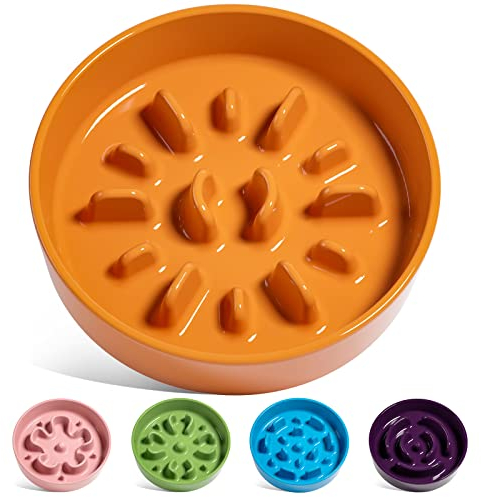 LE TAUCI Hundenapf aus Keramik, Antischlingnapf für Mittelgroße und Kleine Hunde, Langsam Fressen und Spaß für den Hund, Fressnapf mit Rutschfestem Design (Sonnen Orange, S-350 ml)