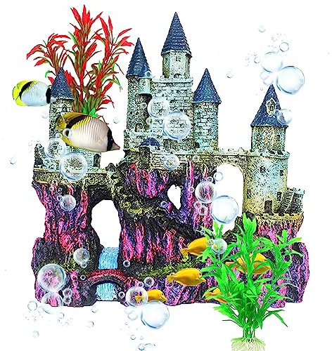MUYG Aquarium-Schloss-Dekoration, Harz-Schloss für Aquarien mit zufälliger Farbe, Pflanzen, Dekorationen, Zubehör für Süß- und Salzwasseraquarien