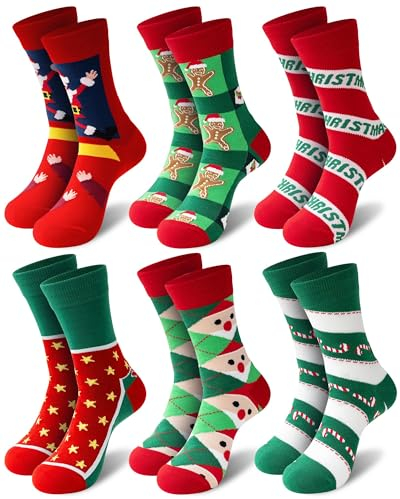 Niofind Chaussette de Noël Femme Homme, Chaussettes Noel Rigolotes Motif Drôle Colorées pour Adulte Unisexe, pour Les Cadeaux de Noël, 37-46, 6 Paire