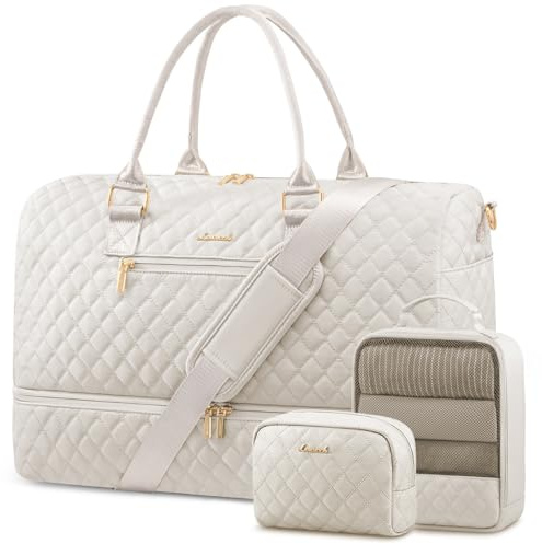 LOVEVOOK Travel Duffle Bag for Women, Weekender Overnight Bag with Shoe Compartment, Carry on Case with Toiletry Kit, Gym Duffel Bag with Wet Pocket, Hospital bags for Labor and Delivery, 3 Pcs Set