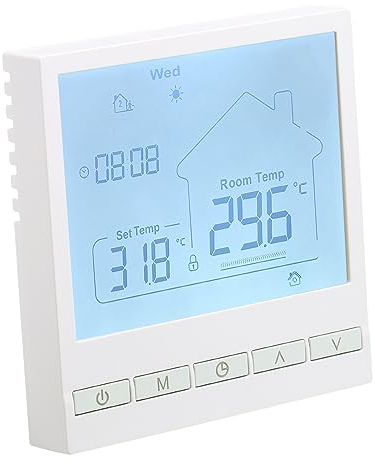 Wengart Termostato Digital WG902, AC230V 20A Programación semanal, Display de Pantalla Grande, para Equipos de calefacción eléctrica, Blanco