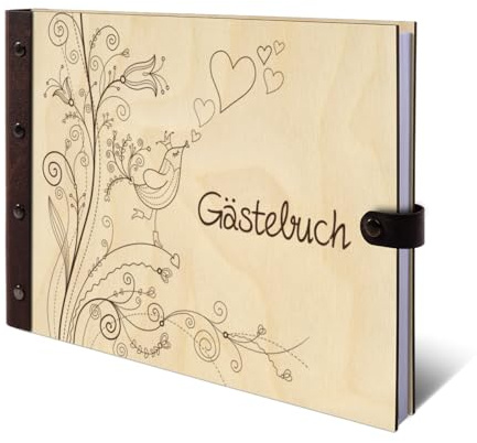 Hochzeit Hochzeit Gästebuch echtes Holz DIN A4 Buch - Liebesbaum - mit 72 Blatt / 144 Seiten Naturpapier Weiß