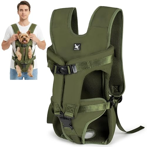ALLSOPETS Dog Front Carrier Backpack, Portable Adjustable Pet Backpack for Small Medium Dogs, Legs Out Chest Bag, Lightweight Rucksack for Hiking, Cycling, and Travel (Army Green, M)