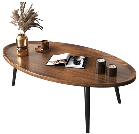 Kleiner Ovaler Couchtisch,Moderner Couchtisch Aus Der Mitte des Jahrhunderts für Wohnzimmer,Minimalistischer Beistelltisch (Walnussfarbe, 80 X 55 X 38 cm)