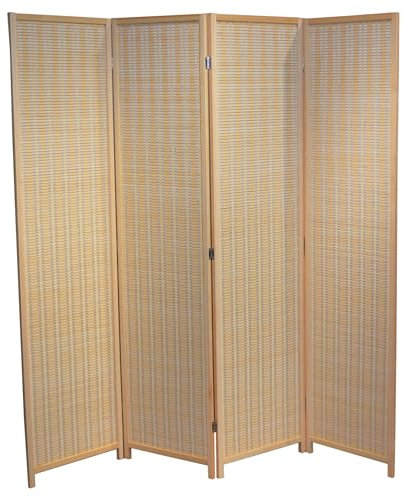 EME Biombo Natural de 4 Paneles 180x180 cm - Separador de Ambientes con Estructura Resistente y Mimbre