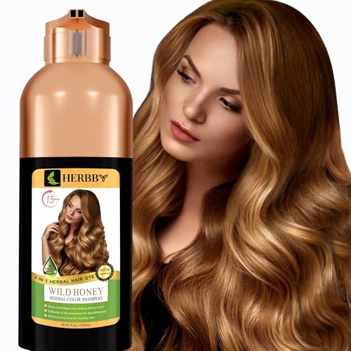 HERBBY Hair Color Shampoo for Gray Hair Coverage&Color Transform with 9 Herbal Extracts –Long Lasting(6-8 Weeks),Shiny,Evenly Colored,Instant Hair Dye Shampoo&Conditioner, 500 Ml (WILD HONEY COLOR)
