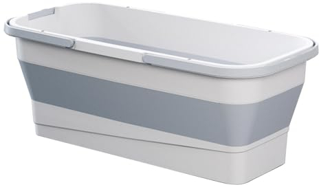 Generic Collapsible Bucket, Large Capacity Rectangle Mop Folding Bucket with Handle and Wheels, Multi-use Cleaning Bucket for Home, Camping, Gardening, Fishing, PP+Silicone