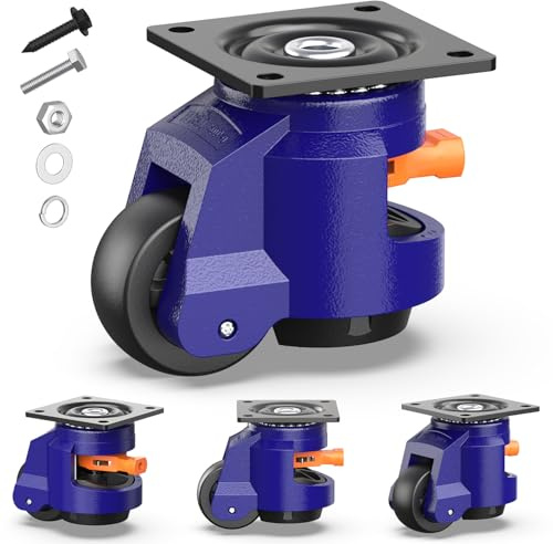 Ruote di Livellamento con Design del Manico a Cricchetto - Capacità di Carico 1200 kg - Altezza Totale 107-114 mm - Ruote Girevoli ruote industriali per banchi da lavoro, mobili pesanti