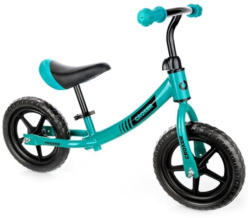 Croxer Kinderlaufrad Lauflernrad für Kinder, Jungen und Mädchen |Ultraleicht | höhenverstellbar | 12 Zoll | Gummigriffe (Casell Black/Mint)