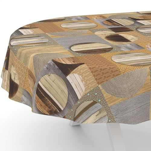 ANRO Tovaglia cerata tovaglia cerata tovaglia cerata lavabile tovaglia da giardino idrorepellente ovale 180x140cm bordo tagliato legno patchwork marrone