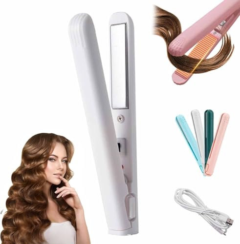 Mini Dual-Purpose Curling Iron,Portable USB Plug-in Small Hair Curler Iron,Ceramic Mini Hair Curling Iron for Short and Long Hair (White)
