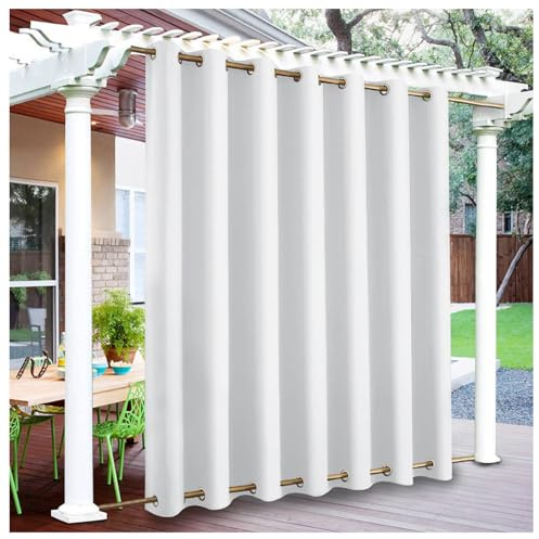 Mewkew Cortinas de Exterior Impermeable Resistentes al Viento para Exteriores con Ojales Superior e Inferior Opacas con protección UV Blanco Cortina para Balcón Jardín Patio Pérgolas,500An × 254Al cm
