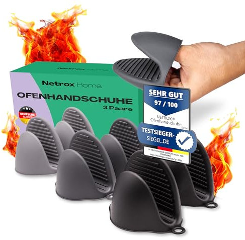 NetroxHome – 3 Paires Mini Gants Four Silicone résistants à la Chaleur 240°C – manique antidérapante, ustensile Cuisine Lave-Vaisselle, Accessoire Cuisson suspendable, idéal Barbecue