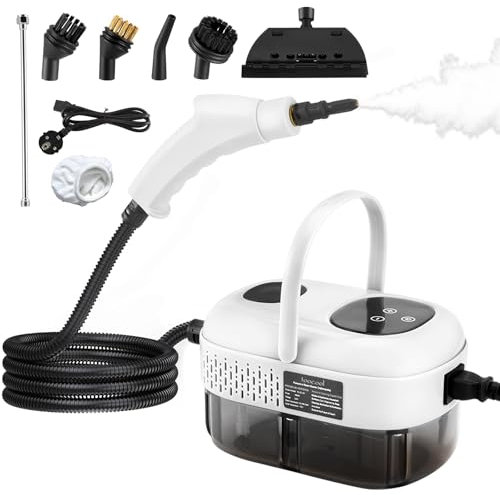 Limpiador de Vapor 2500W Alta Presión - 1100ml, Portátil Multiusos con 3 Cabezales De Cepillo | Elimina Grasa SIN Químicos | Para Cocina, Baño, Coche, Tapicerías (Blanco)