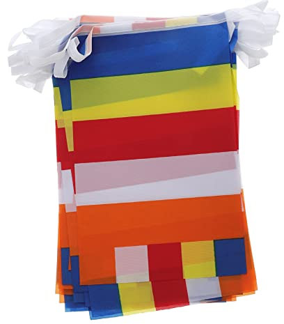 DECOMELODY Gebetsflaggen Buddhistische Fünffarbige Hängende Flagge Dekoration Für Tempel Innen Und Außenbereich Polyester Material Gebetsfahnen Buddha Banner