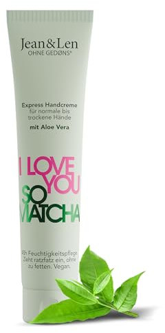 Jean & Len Handcreme I Love You So Matcha, für normale bis trockene Hände, versorgt die Hände mit Feuchtigkeit, zieht schnell ein, vegane Handpflege, ohne Parabene & Silikone, 75 ml