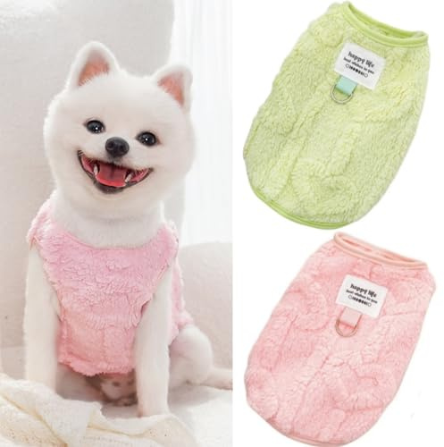 Yaopelky 2pcs Small Dog Sweaters with Leash D-Ring Fleece Warm Puppy Sweater Fall Winter Pet Coat Dog Clothes for Small Medium Dogs,Cats (Pink-Green, M(2.5-4kg))