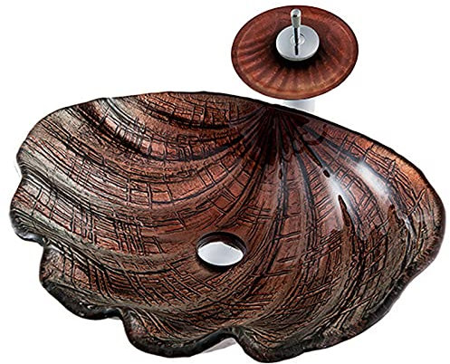 Évier en verre trempé avec forme de coque et robinet en laiton original pour rénovation de salle de bain – lavabo élégant