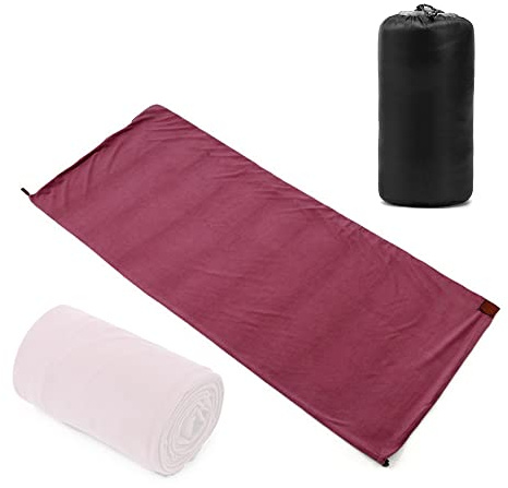 Sac de couchage en polaire de qualité supérieure - 1,8 x 0,8 m - Vert foncé, café, gris et bleu roi - Avec sac de rangement compact pour un confort douillet