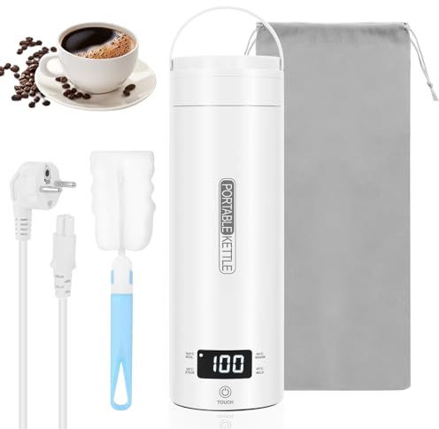 Bollitore Elettrico Piccolo da Viaggio 500 ml, Mini Bollitore Portatile in Acciaio Inox 316 a Doppia Parete, 4 Temperature Preimpostate e Riscaldamento Rapido, Ideale per Ufficio, Hotel o Campeggio