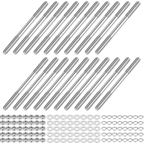 M METERXITY 20-Set Double End Threaded Stud Screw Bolt, M4x55mm Stainless Steel Push Rod Dual End Thread with Washer for Electrical/CNC Equipment/House Maintenance, Right Hand Thread