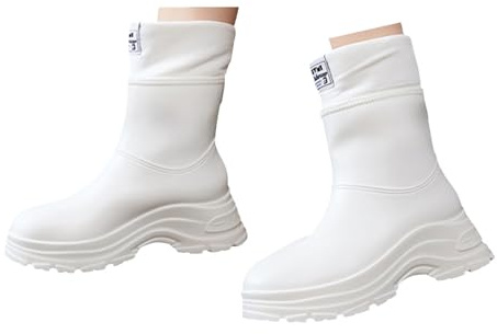 Xbemkste Stivali di gomma da donna con mezza imbottitura, impermeabili, antiscivolo, da giardino, in gomma, caldi e invernali, bianco, 37 EU