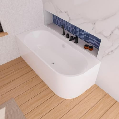 ECOLAM Baignoire autoportante Vigoo version gauche ou droite | montage mural | siphon click-clack | set complet (Siphon chromée, 165x75 cm Gauche)