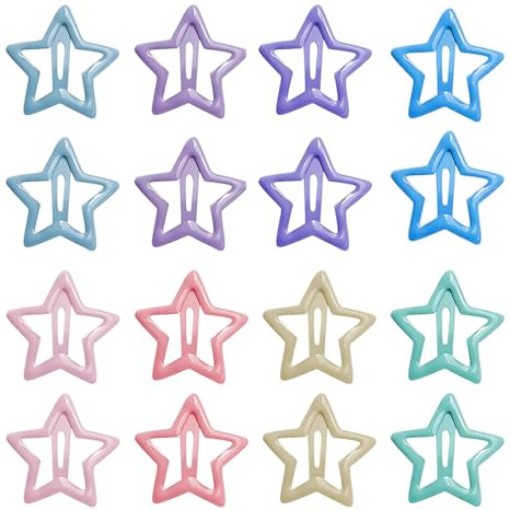 GILWUMO Set di 16 Pezzi di Mollette per Capelli a Stella Luminose Colorate, Mini Mollette per Capelli per Ragazze, Mollette a Bottone Metalliche, Regalo per Donne e Ragazze (Colore casuale)
